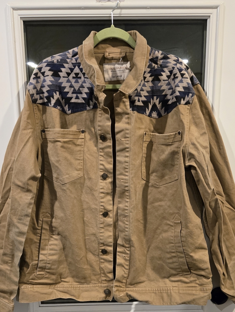 Cody James Men's XXL Tan Canvas Jacket with Navy Aztec Yoke